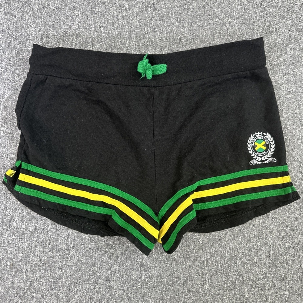 Jamaica Flag Women's Cotton Lounge Shorts Black Green Yellow Size Large